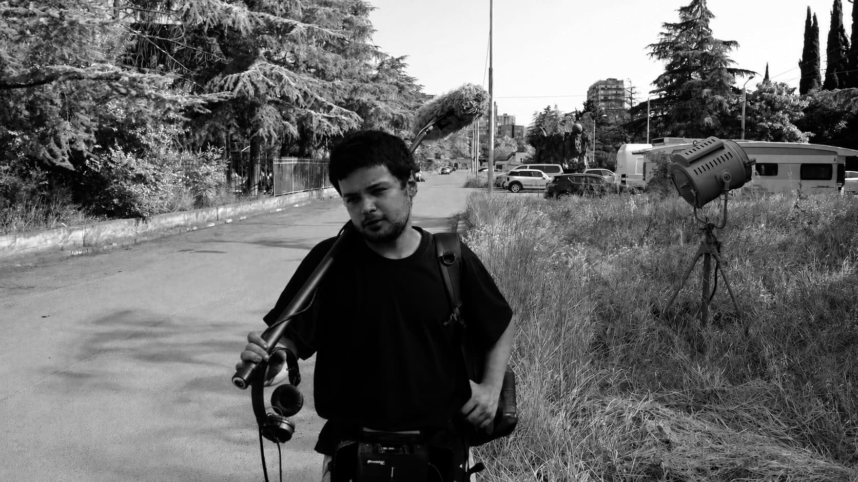 Field recording session, black and white