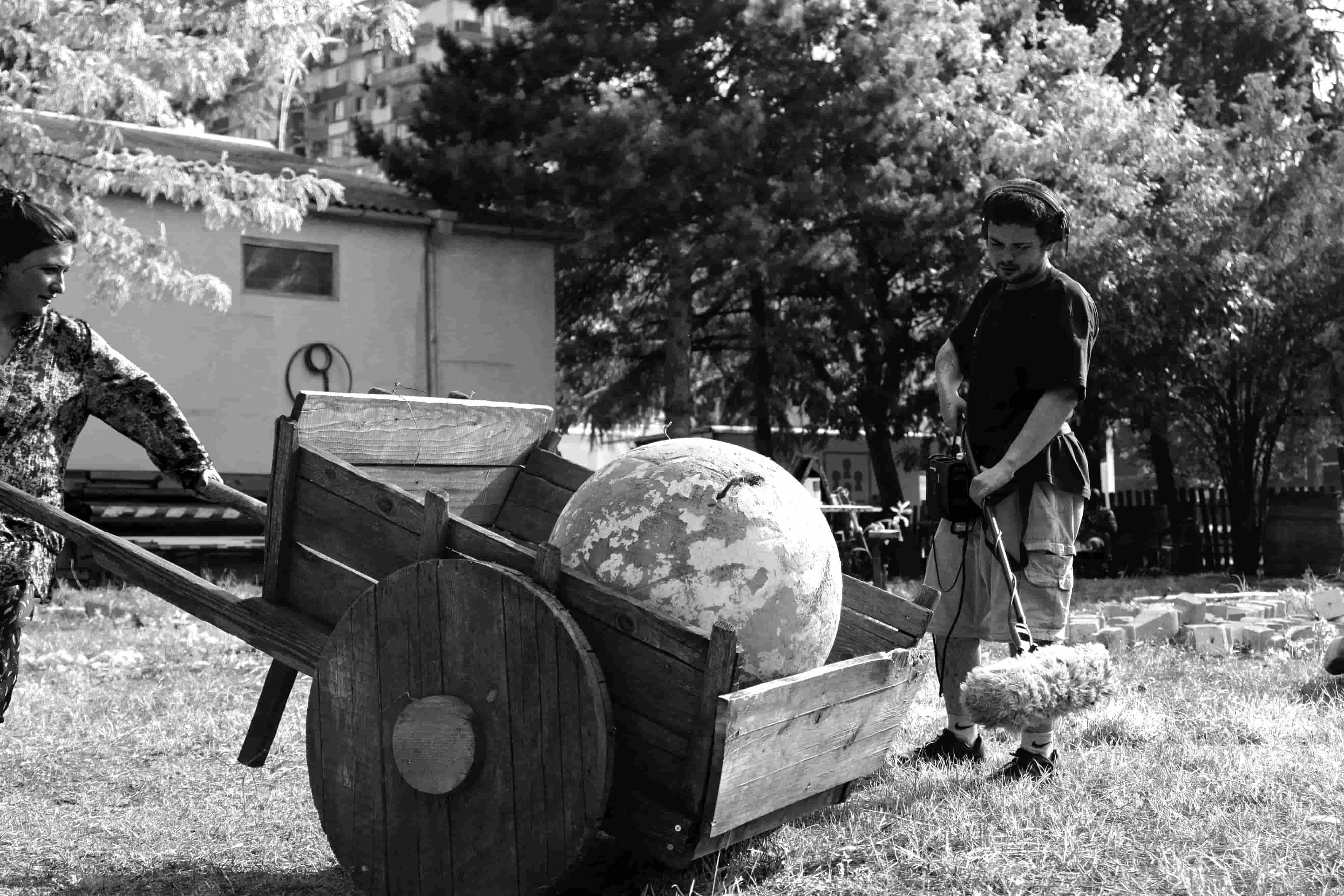Field recording session, black and white