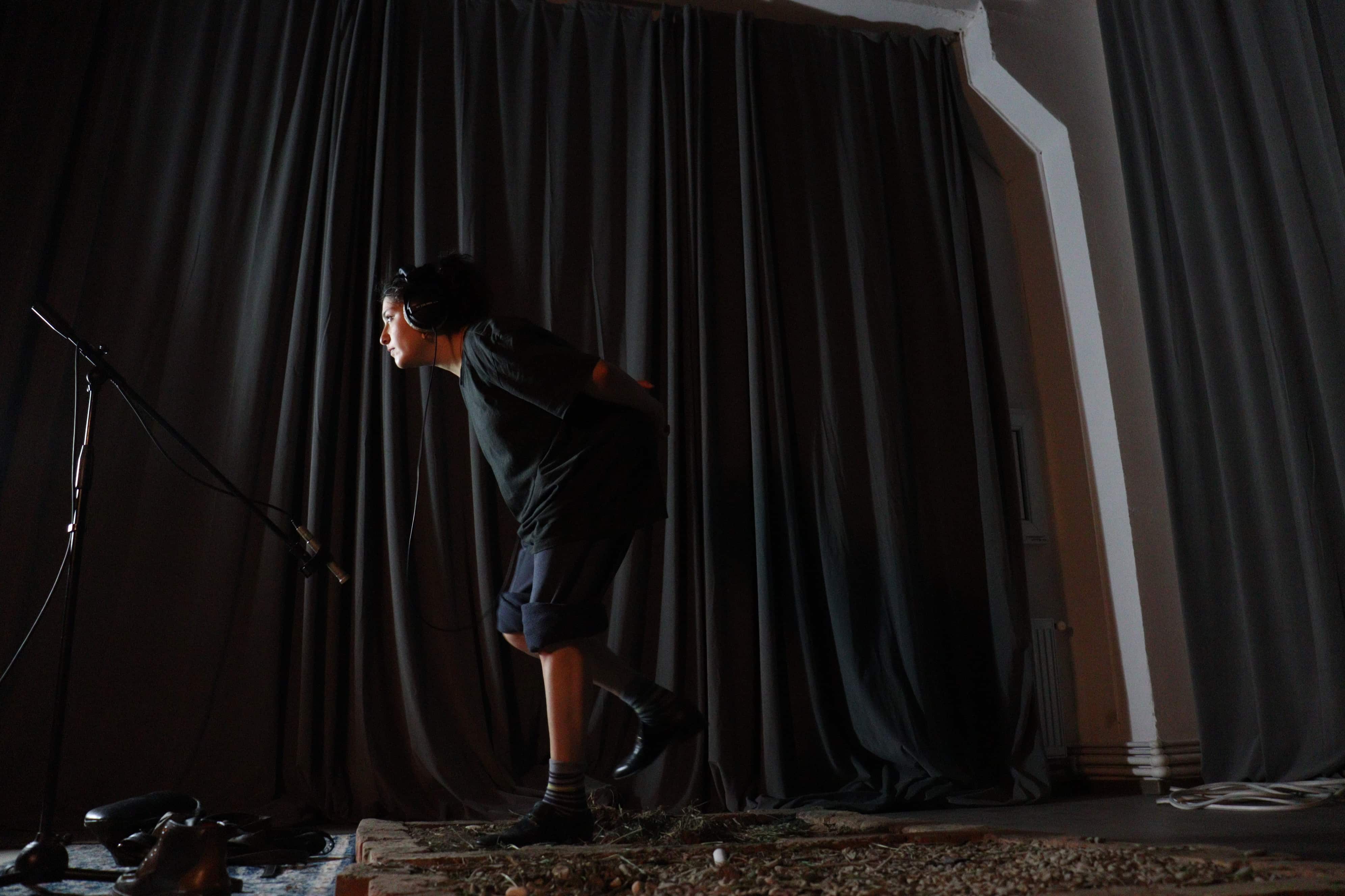 Foley artist recording footsteps