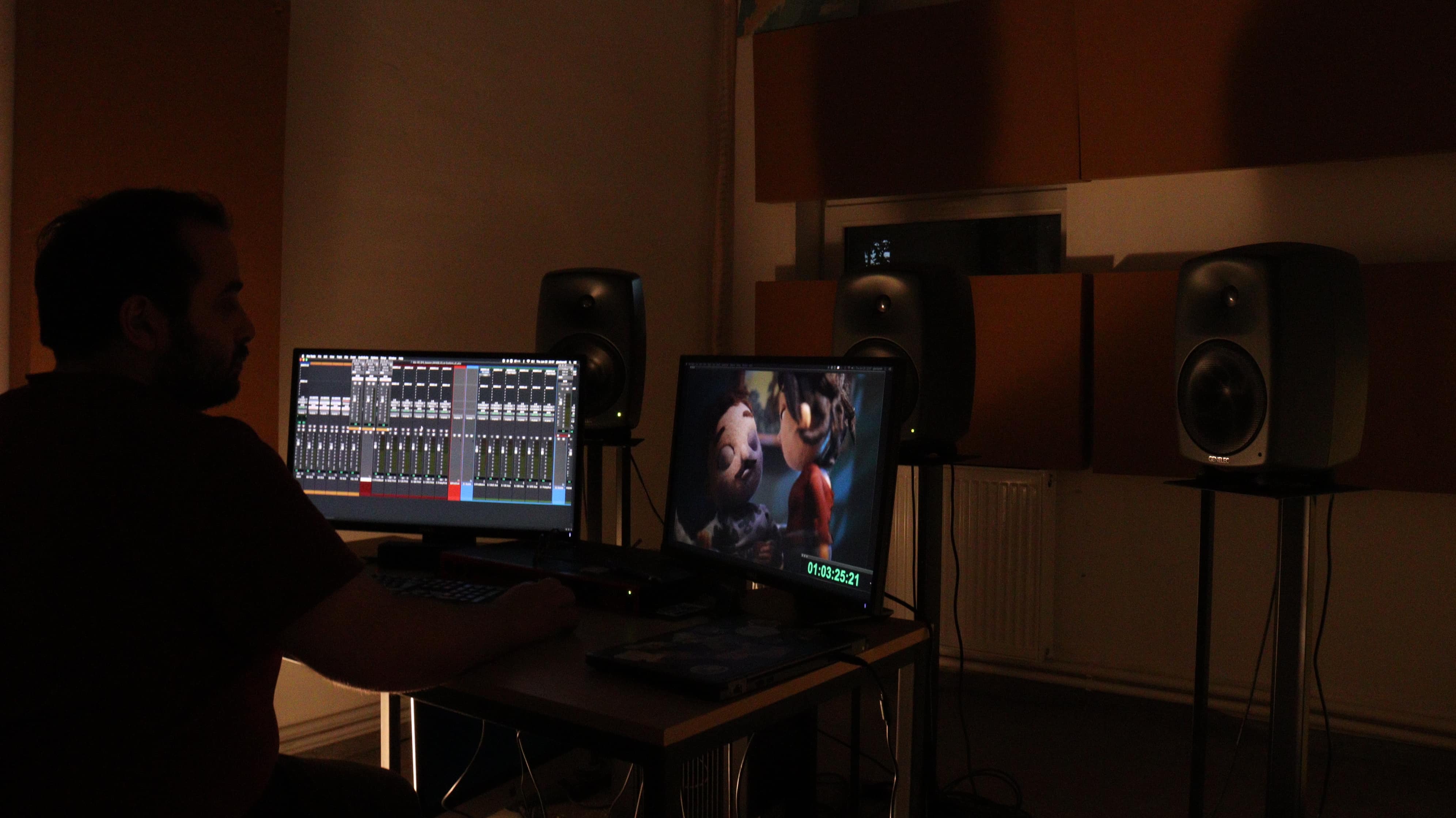Foley monitors in the studio